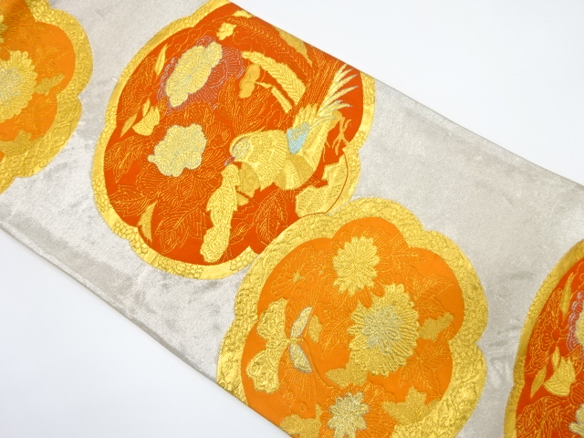 JAPANESE KIMONO / ANTIQUE FUKURO OBI / SILK / WOVEN PEONY & KIKU